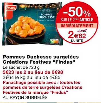pommes duchesse surgelées créations festives "findus"