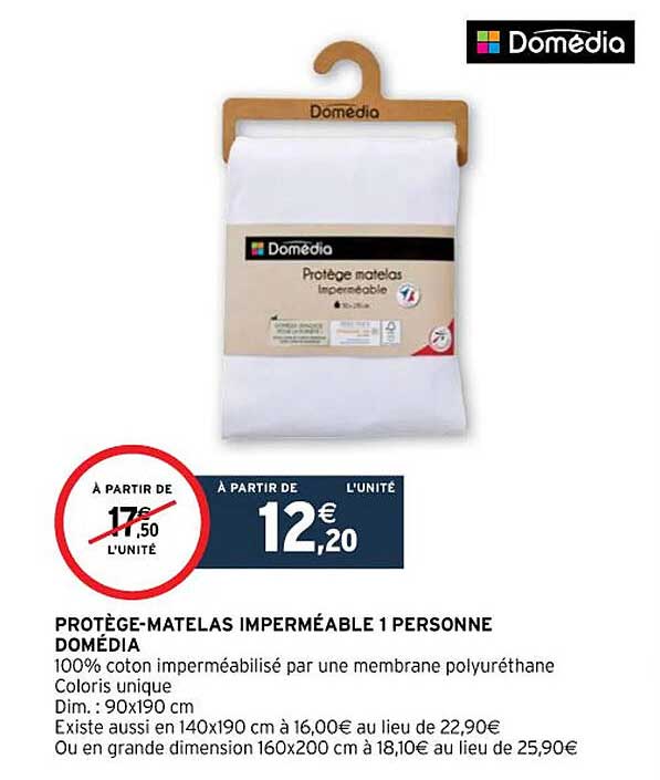 protège-matelas imperméable 1 personne domédia
