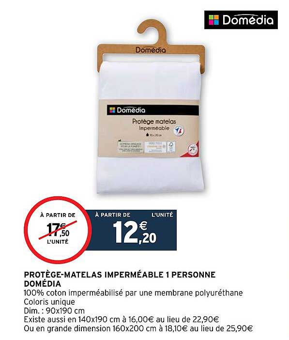 protège-matelas imperméable 1 personne domédia