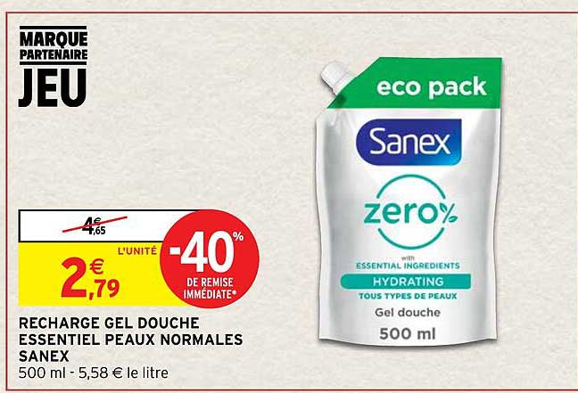 recharge gel douche essentiel peaux normales sanex