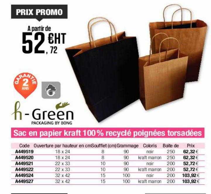 Sac En Papier Krat 100% Recyclé Poignées Torsadées H-green