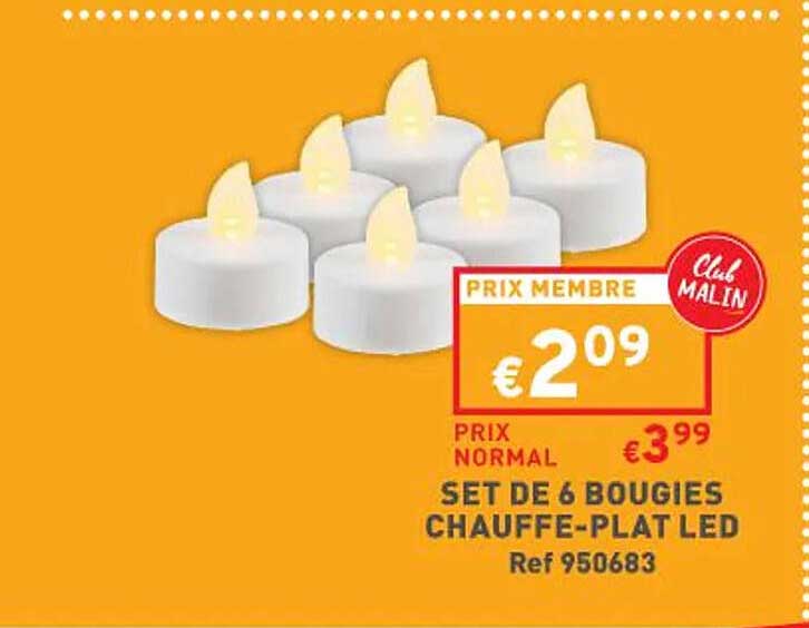 set de 6 bougies chauffe-plat led