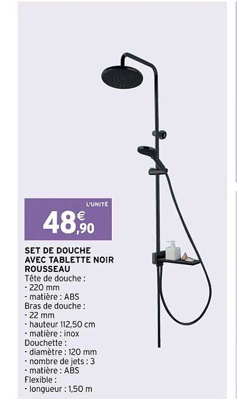 Set De Douche Avec Tablette Noir Rousseau