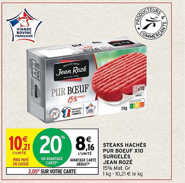steaks hachés pur bœuf x10 surgelés jean rozé