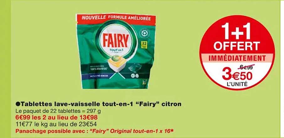 tablettes lave-vaisselle tout-en-1 "fairy" citron