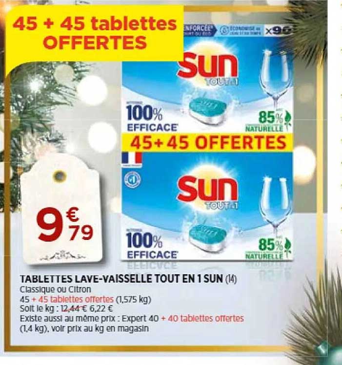 tablettes lave-vaisselle tout en 1 sun