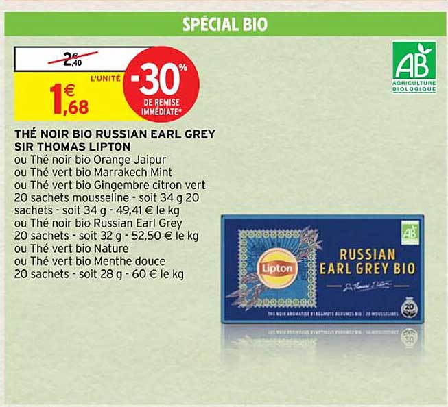 thé noir bio russian earl grey sir thomas lipton