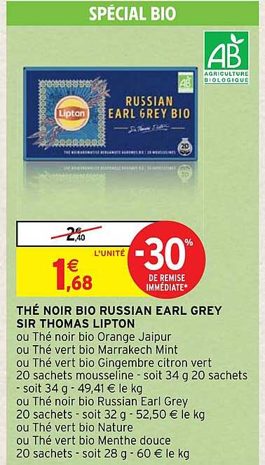 thé noir bio russian earl grey sir thomas lipton