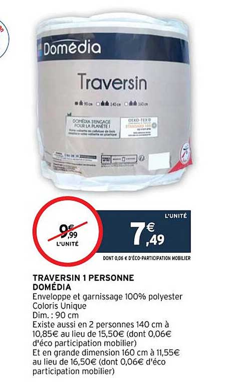 traversin 1 personne domédia