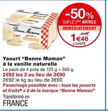 yaourt "bonne maman" à la vanille naturelle