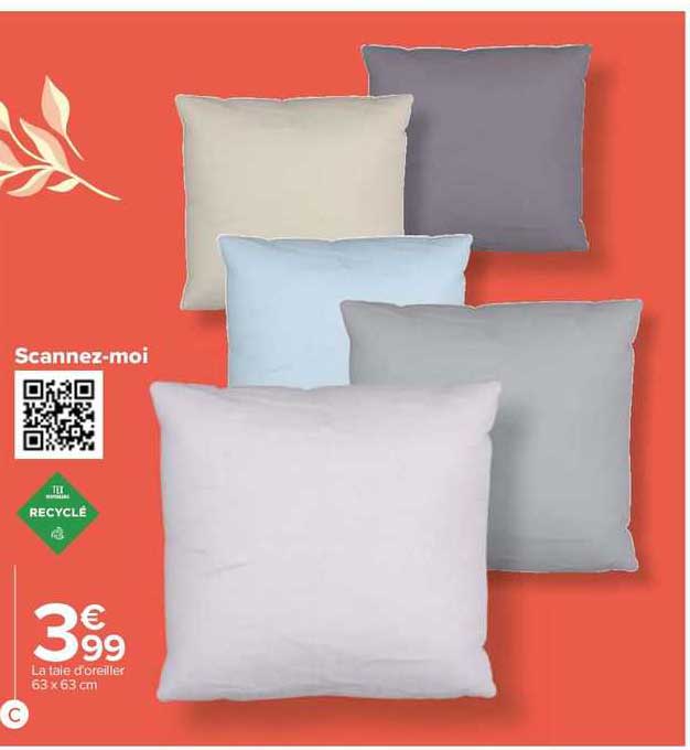 la taie d'oreiller 63 x 63 cm tex recyclé