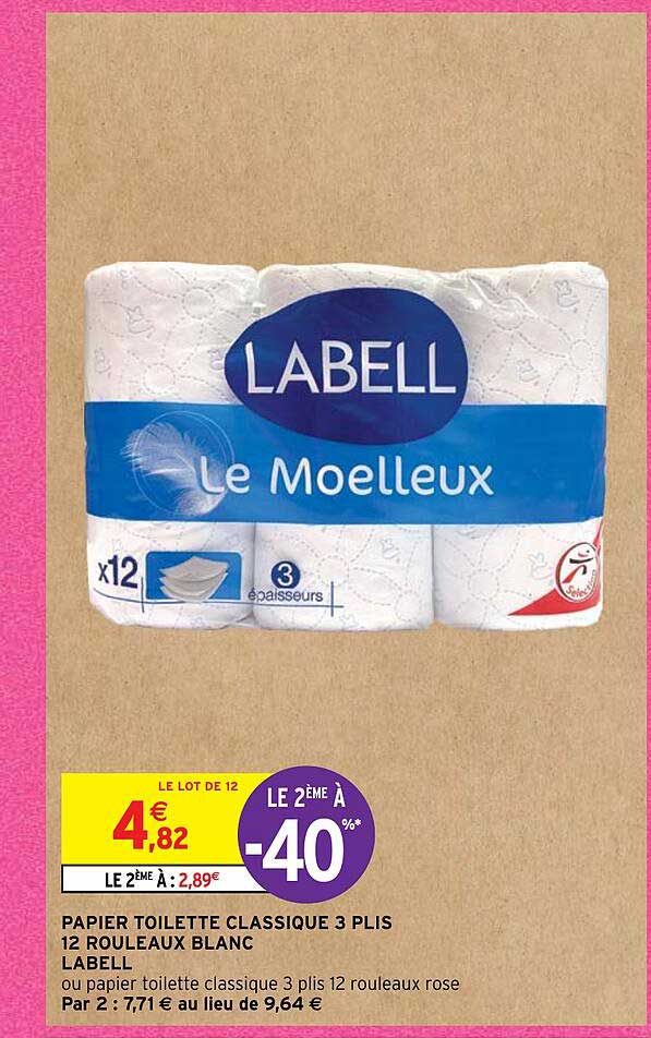 papier toilette classique 3 plis 12 rouleaux blanc labell