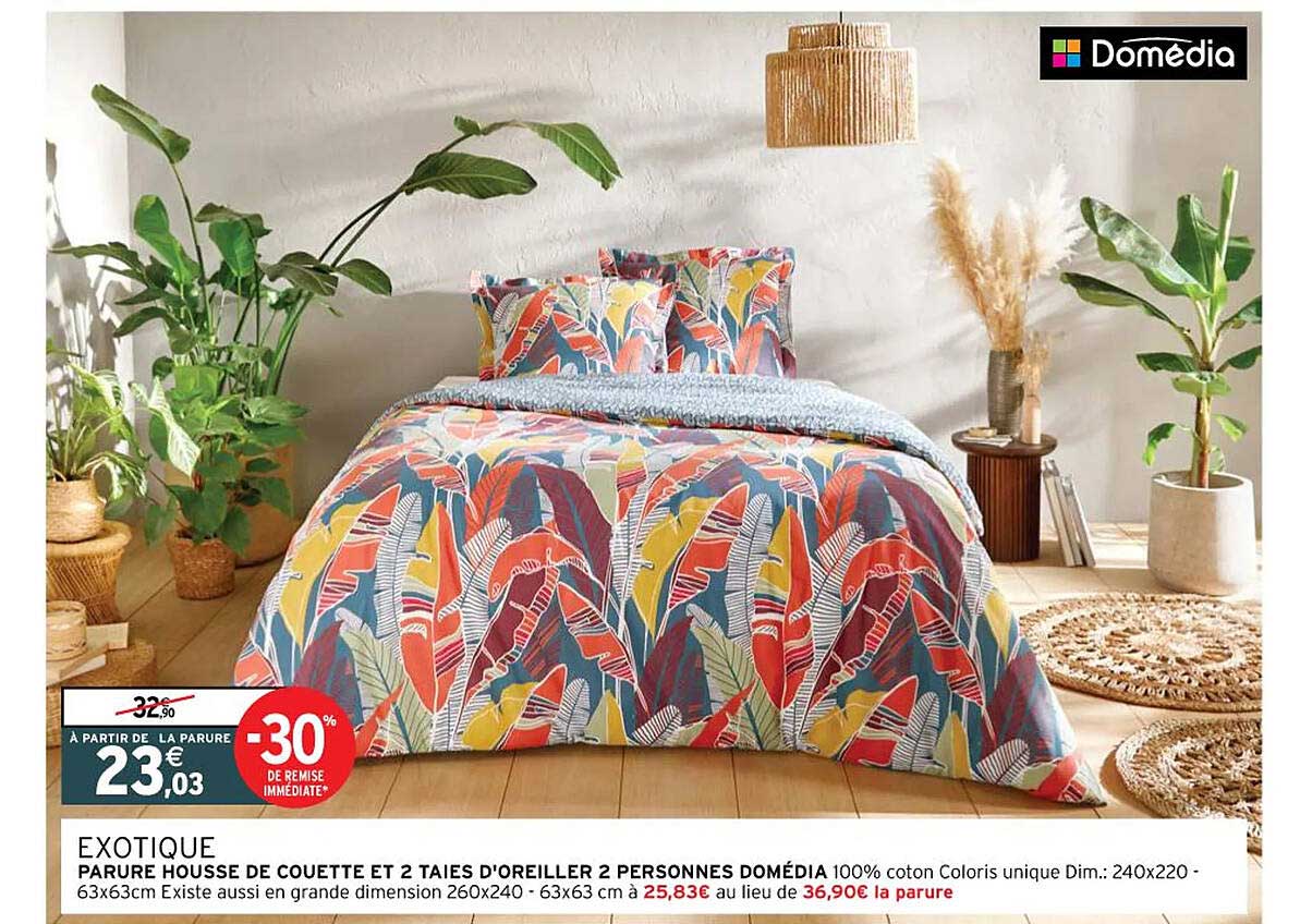 exotique : parure housse de couette et 2 taies d'oreiller 2 personnes domédia