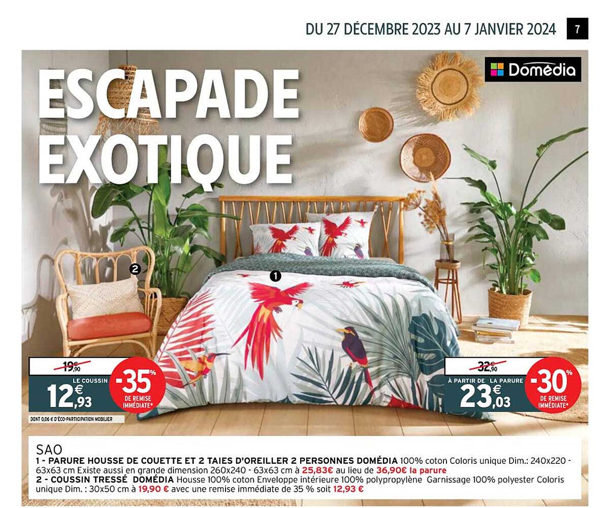 sao : parure housse de couette et 2 taies d'oreiller 2 personnes  domédia, coussin tressé domédia