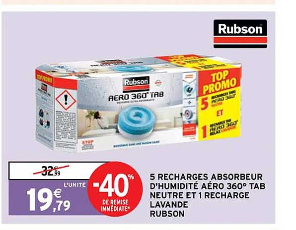 5 Recharges Absorbeur D'humidité Aéro 360° Tab Neutre Et 1 Recharge Lavande Rubson
