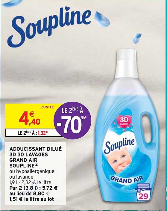 adoucissant dilué 3d 30 lavages grand air soupline