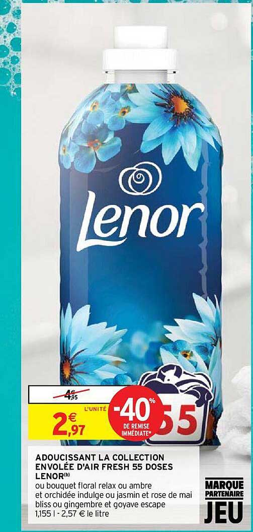 adoucissant la collection envolée d'air fresh 55 doses lenor