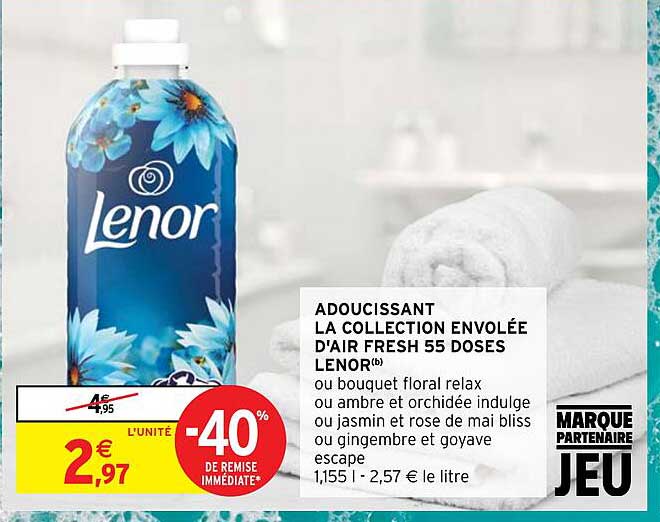 adoucissant la collection envolée d'air fresh 55 doses lenor