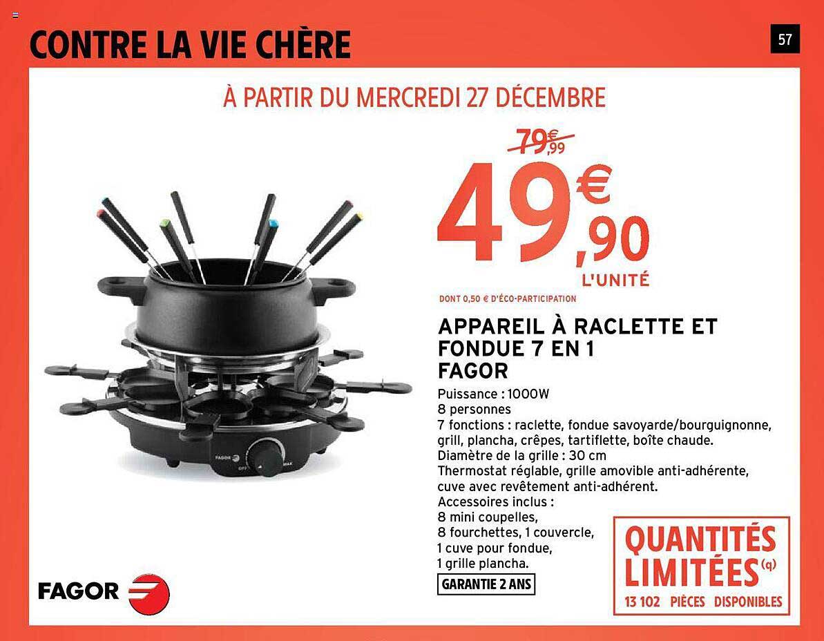 Appareil à Raclette Et Fondue 7 En 1 Fagor