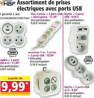assortiment de prises électriques avec ports usb groupe hbf