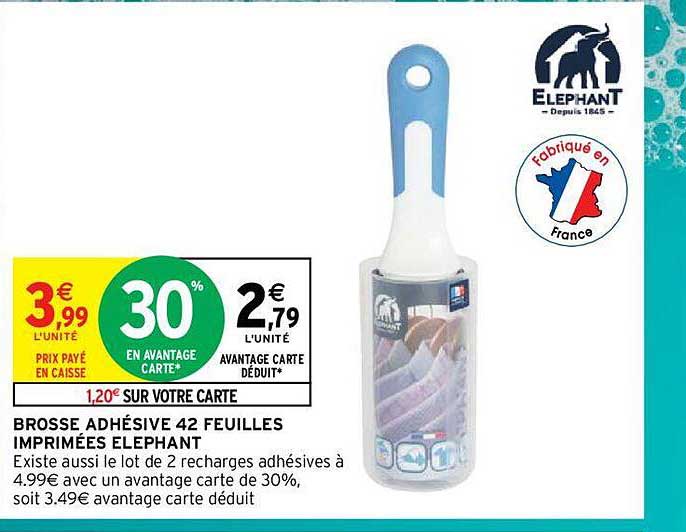 brosse adhésive 42 feuilles imprimées éléphant