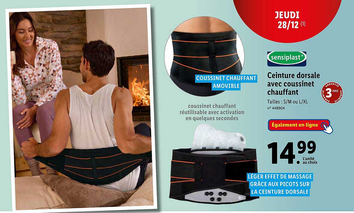 ceinture dorsale avec coussinet chauffant sensiplast