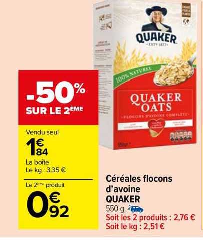 céréales flocons d'avoine quaker