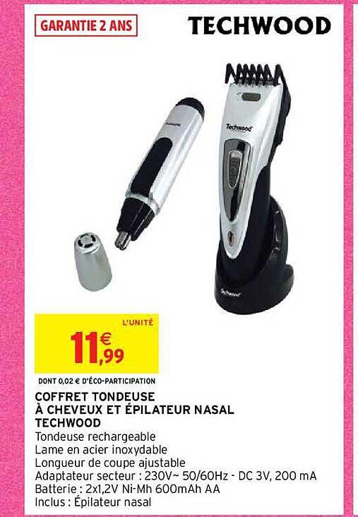 coffret tondeuse à cheveux et épilateur nasal techwood