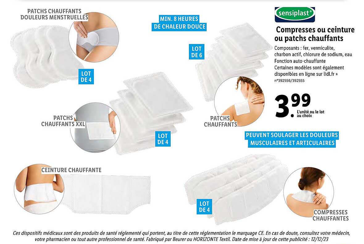 compresses ou ceinture ou patchs chauffants sensiplast