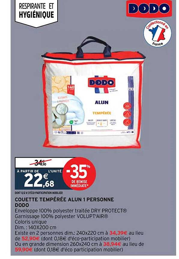 couette tempérée alun 1 personne dodo