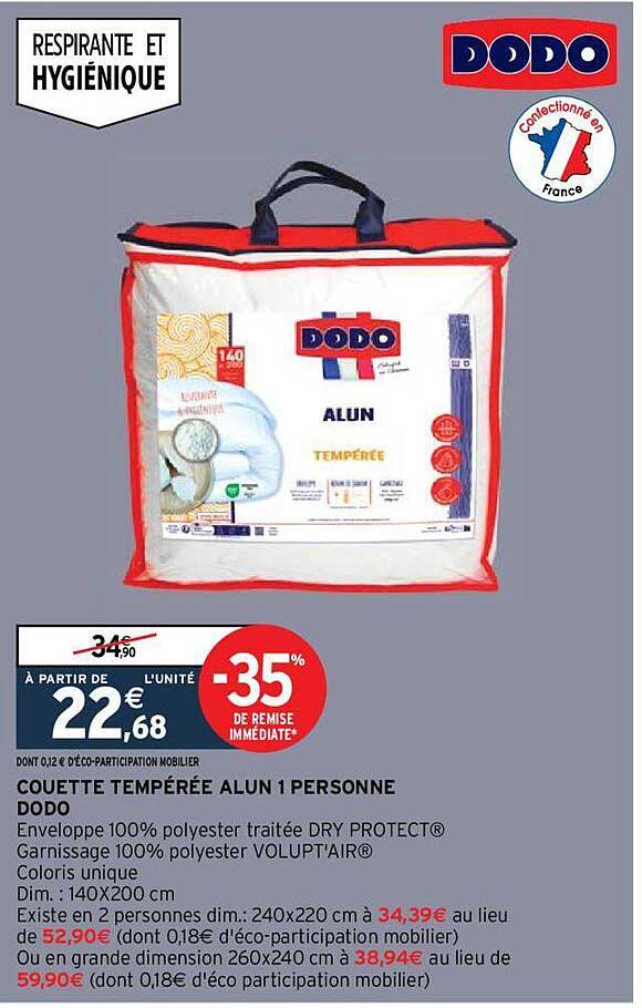 couette tempérée alun 1 personne dodo