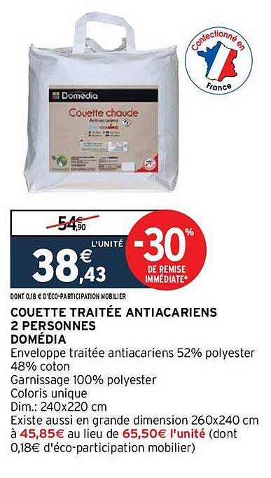 couette traitée antiacariens 2 personnes domédia