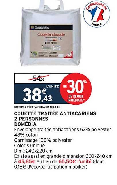 couette traitée antiacariens 2 personnes domédia