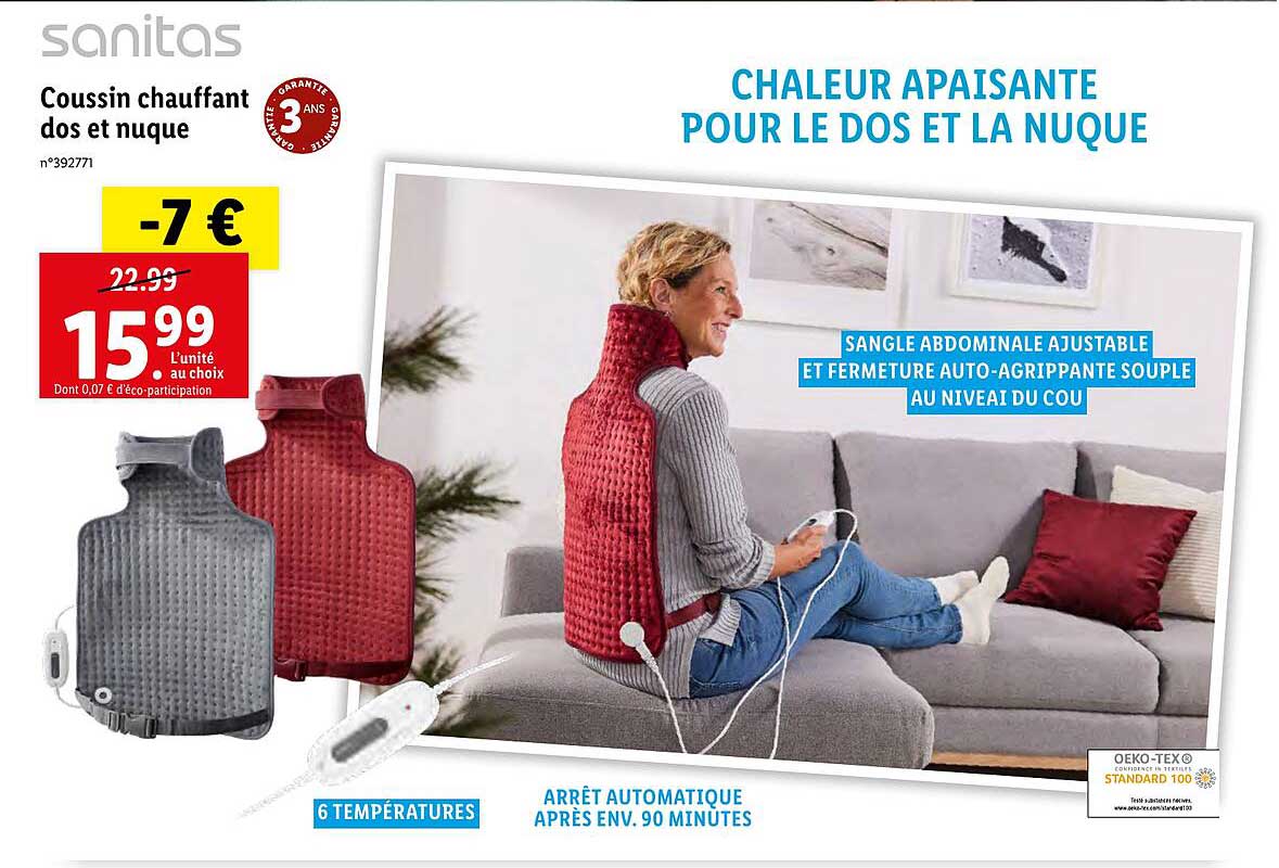 coussin chauffant dos et nuque sanitas