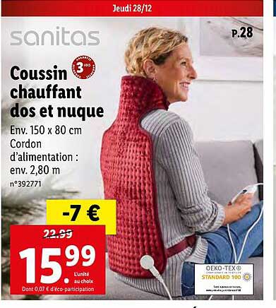 Coussin Chauffant Dos Et Nuque Sanitas