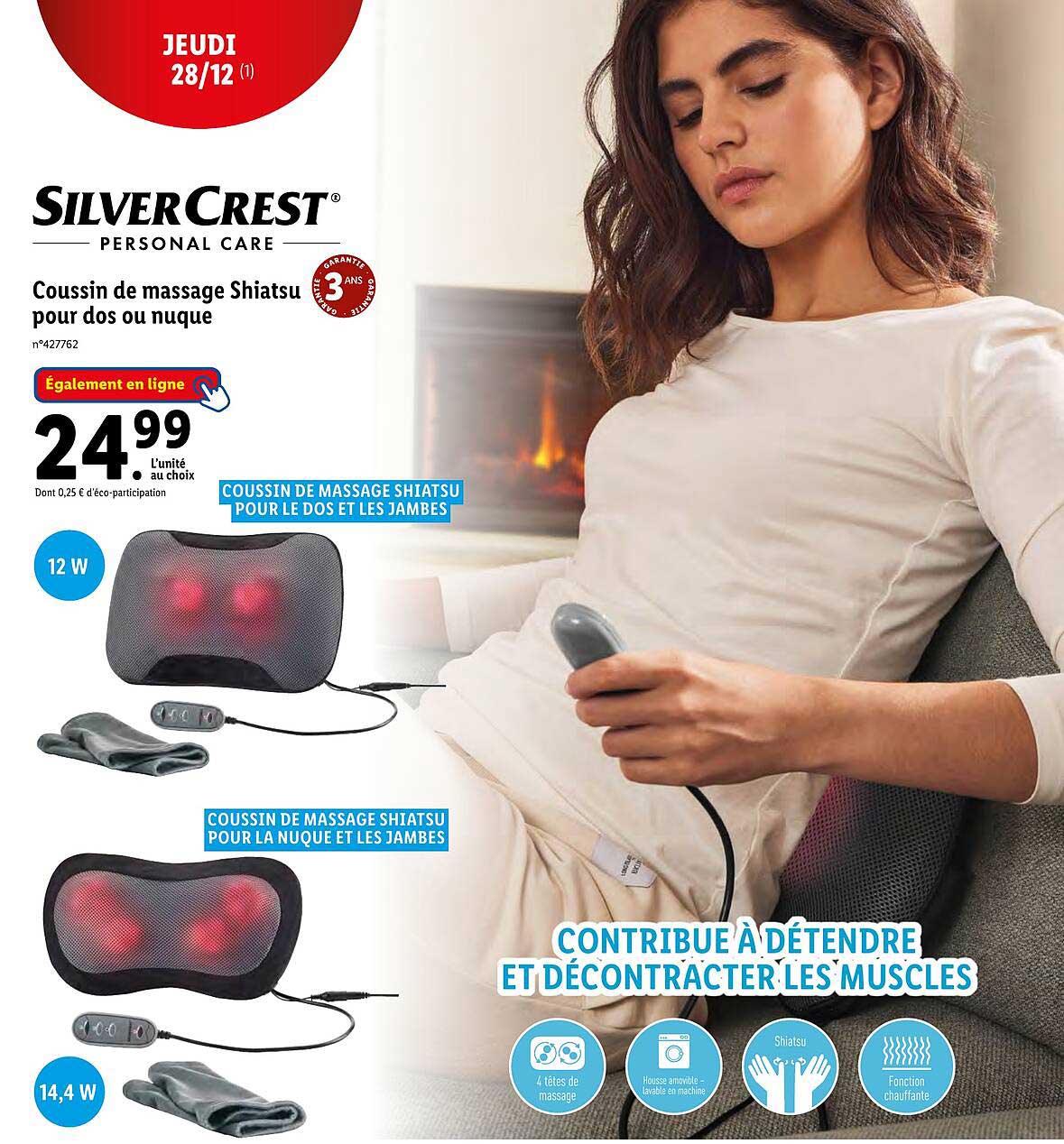 coussin de massage shiatsu pour dos ou nuque silvercrest