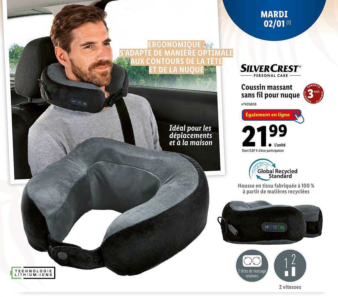 coussin massant sans fil pour nuque silvercrest