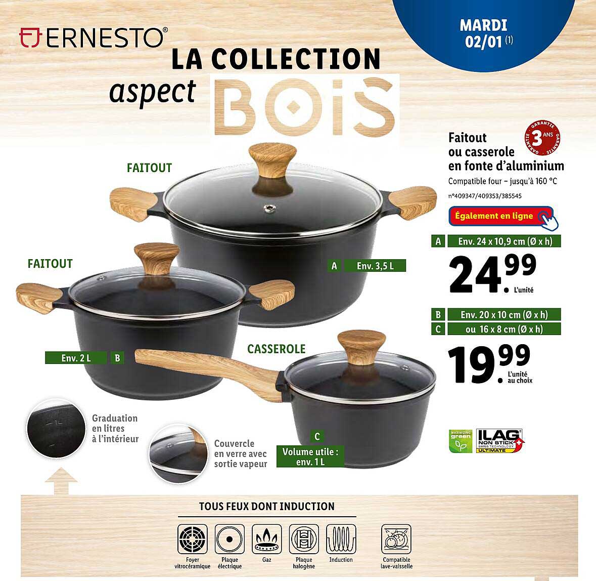 ernesto faitout ou casserole en fonte d'aluminium