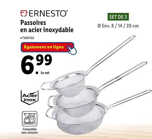 ernesto passoires en acier inoxydable