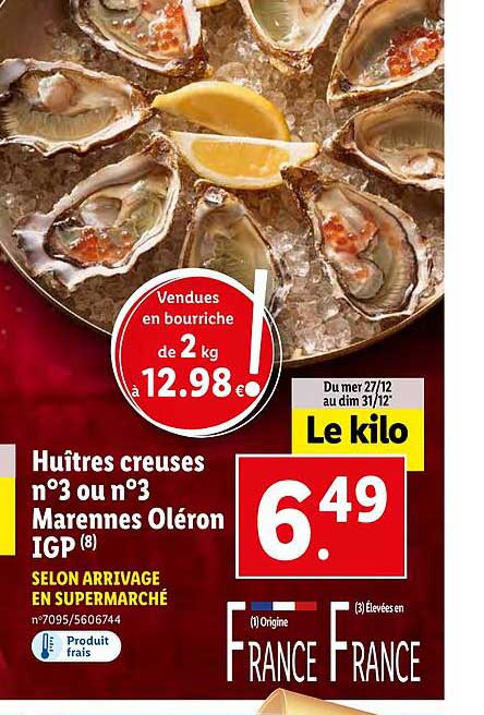 huîtres creusés n°3 ou n°3 marennes oléron igp