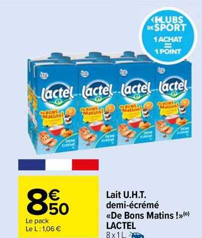 lait u.h.t. demi-écrémé «de bons matins !» lactel