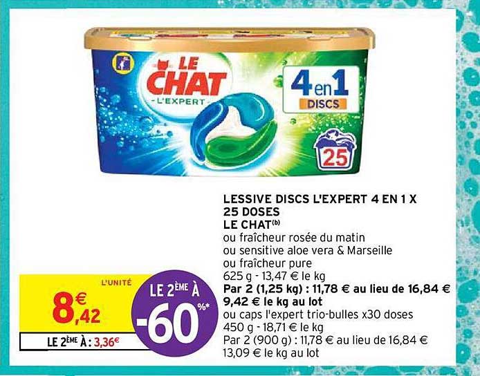 lessive discs l'expert 4 en 1 x25 doses le chat