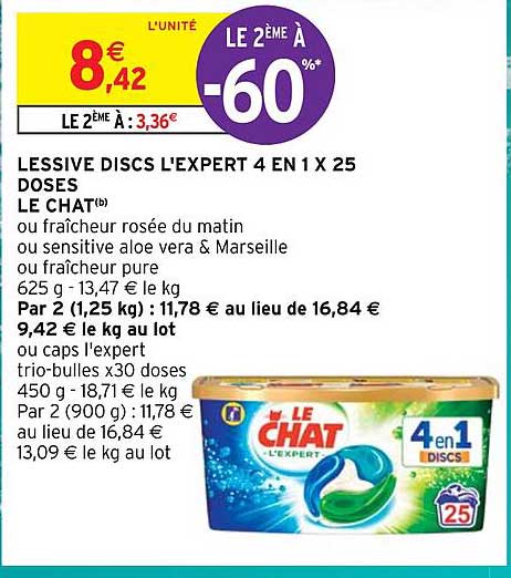 lessive discs l'expert 4 en 1 x25 doses le chat