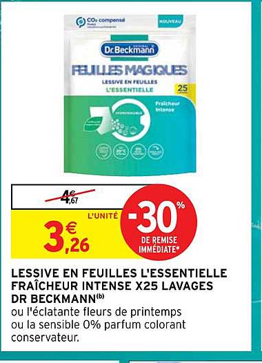 lessive en feuilles l'essentielle fraîcheur intense x25 lavages dr beckmann