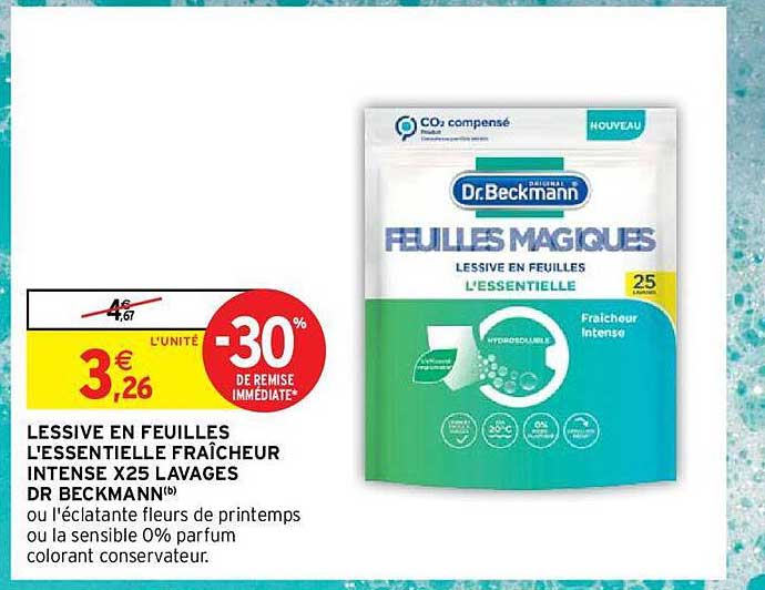 lessive en feuilles l'essentielle fraîcheur intense x25 lavages dr beckmann