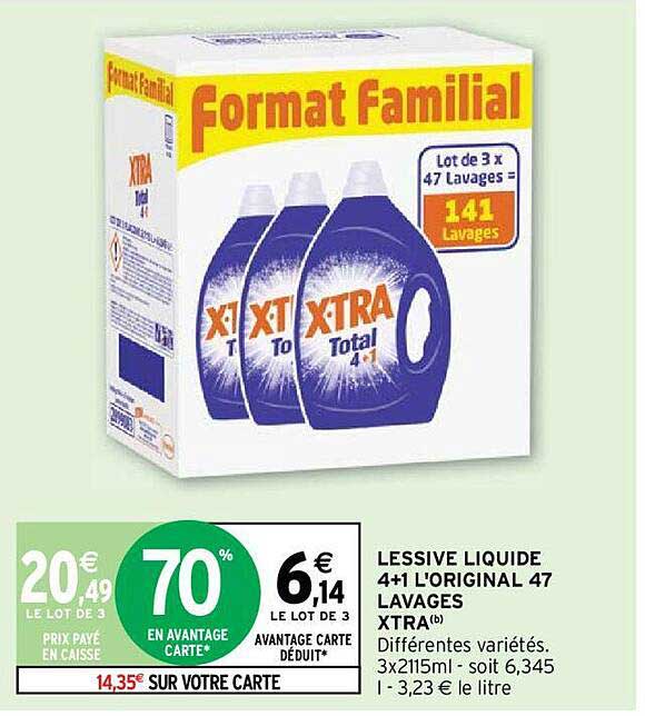 lessive liquide 4+1 l'original 47 lavages xtra