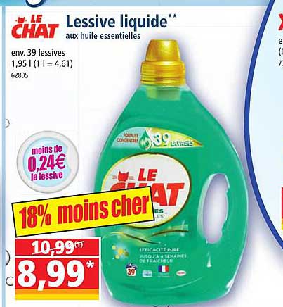 lessive liquide aux huile essentielles le chat