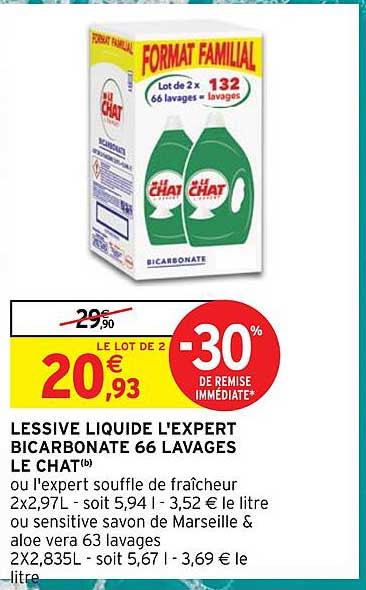 lessive liquide l'expert bicarbonate 66 lavages le chat