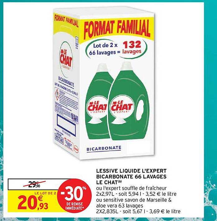 lessive liquide l'expert bicarbonate 66 lavages le chat