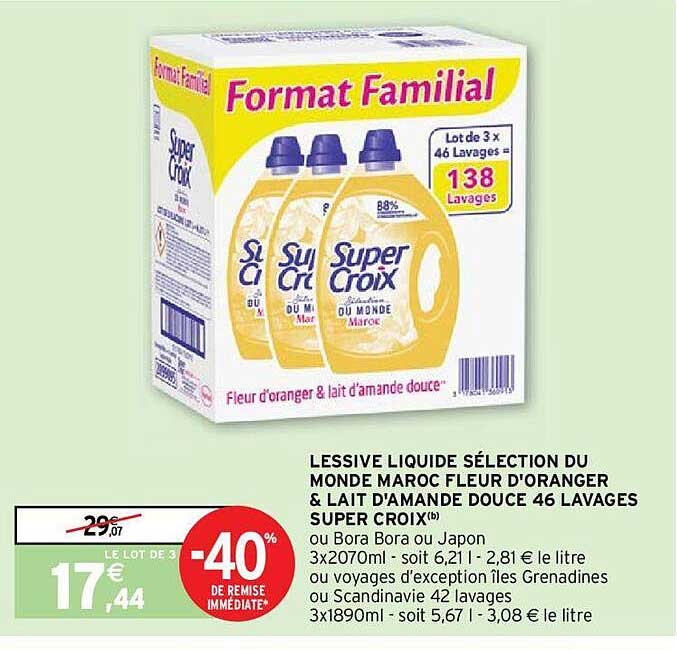 lessive liquide sélection du monde maroc fleur d'oranger & lait d'amande douce 46 lavages super croix